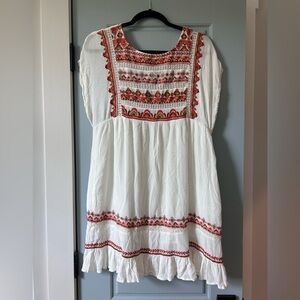 White Free People Dress Short Embroidered Size Small
